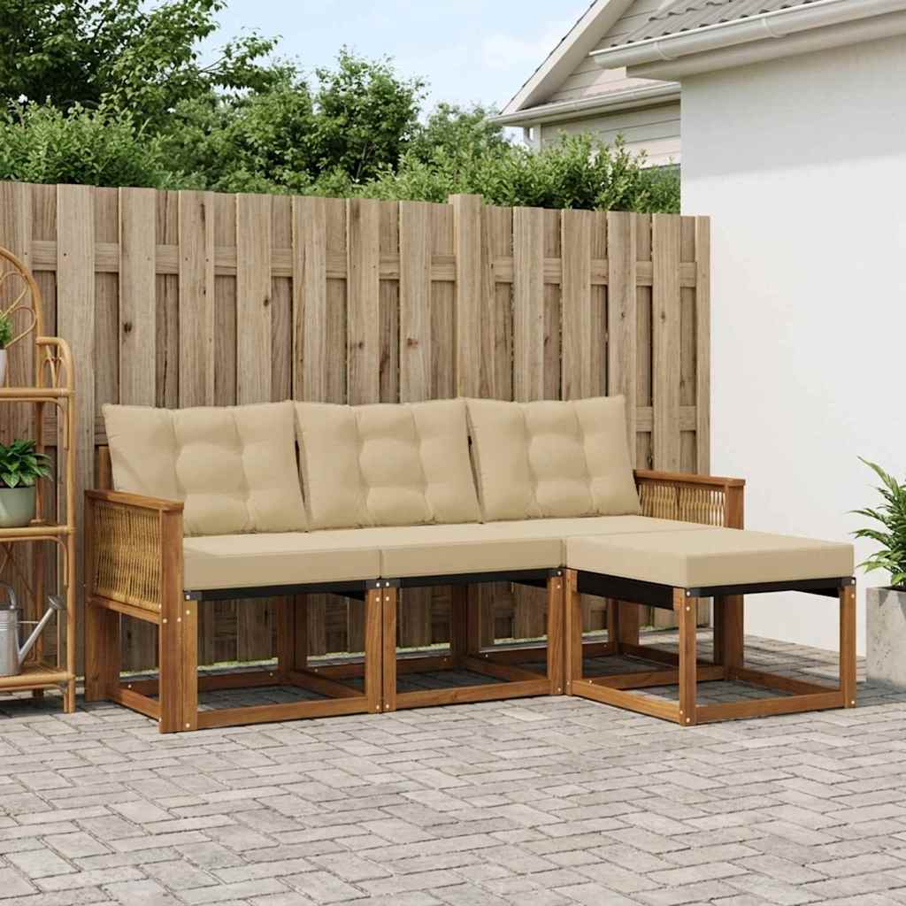 vidaXL Zestaw sof na zewnątrz z poduszką 4 pcs Naturalny i Beżowy