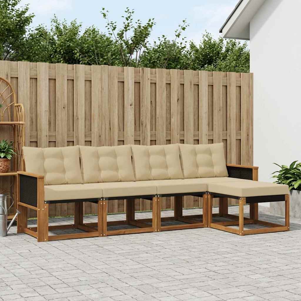 vidaXL Zestaw sof na zewnątrz z poduszką 5 pcs Naturalny i Beżowy