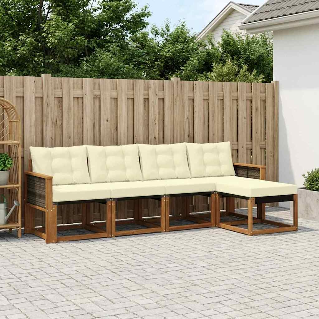 vidaXL Zestaw sof na zewnątrz z poduszką 5 pcs Naturalny i Kremowy
