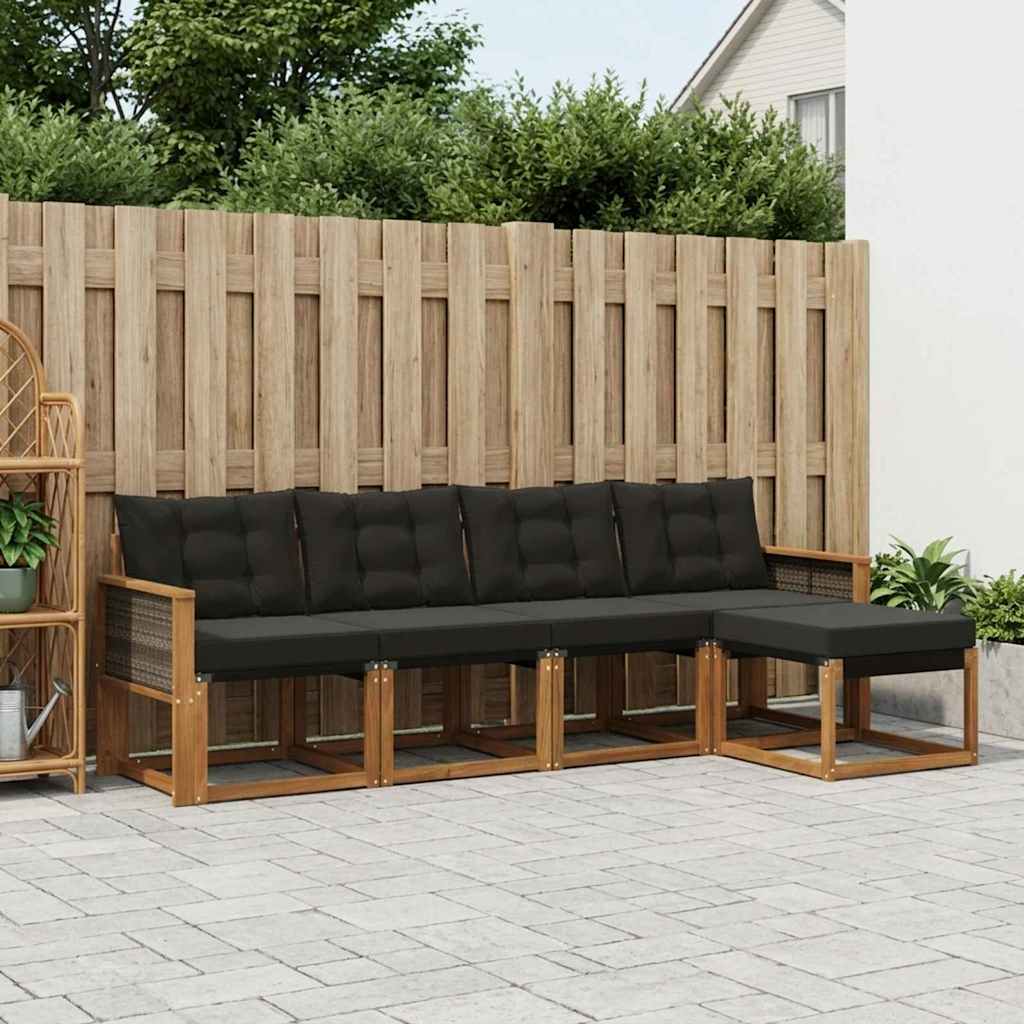 vidaXL Zestaw sof na zewnątrz z poduszką 5 pcs Naturalny i czarny