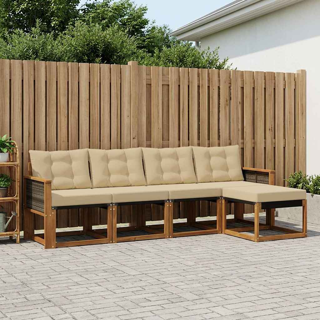vidaXL Zestaw sof na zewnątrz z poduszką 5 pcs Naturalny i Beżowy