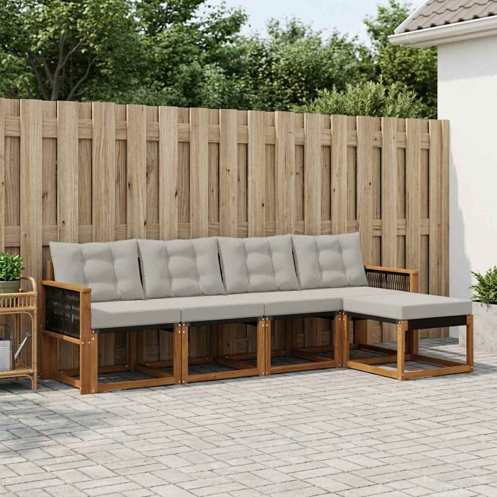 vidaXL Zestaw sof na zewnątrz z poduszką 5 pcs Naturalny i jasnoszary
