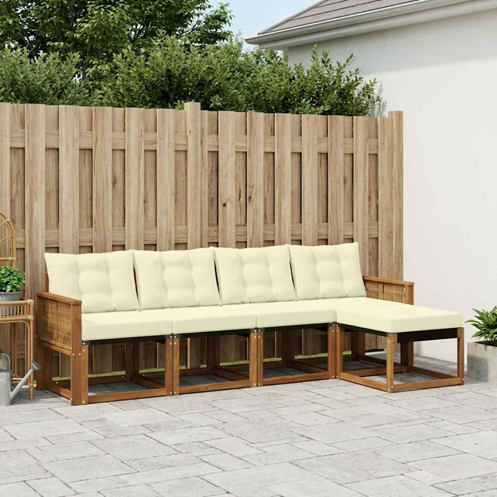 vidaXL Zestaw sof na zewnątrz z poduszką 5 pcs Naturalny i Kremowy