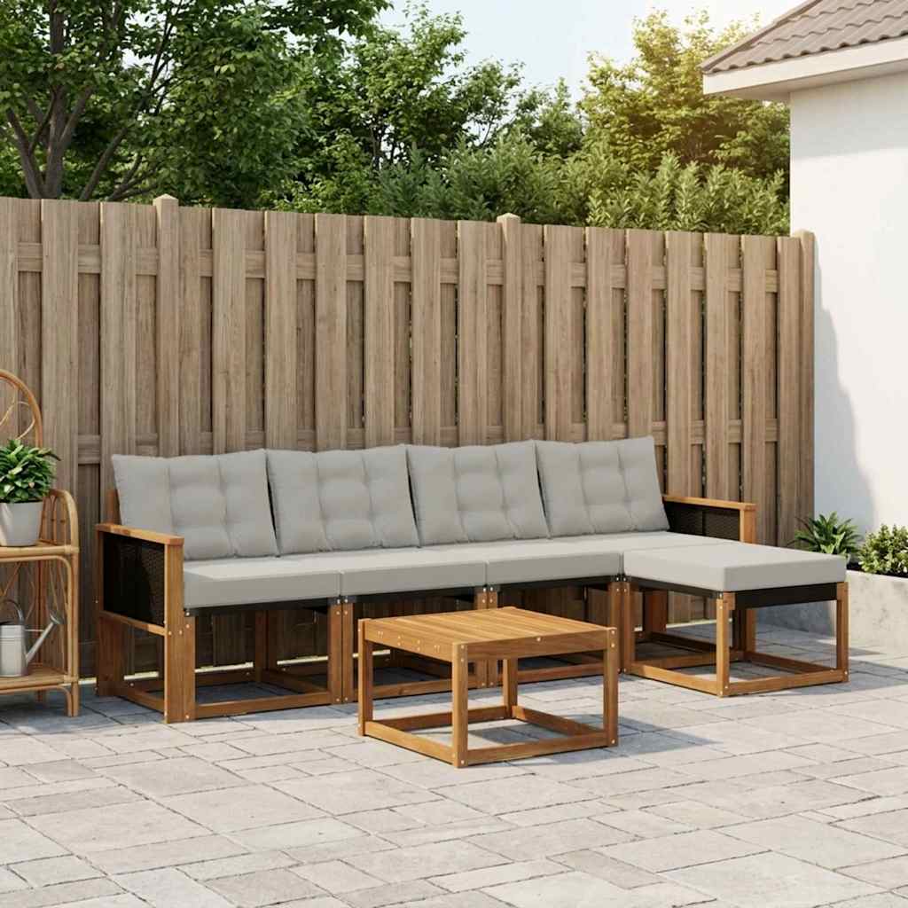 vidaXL Zestaw sof na zewnątrz z poduszką 6 pcs Naturalny i jasnoszary