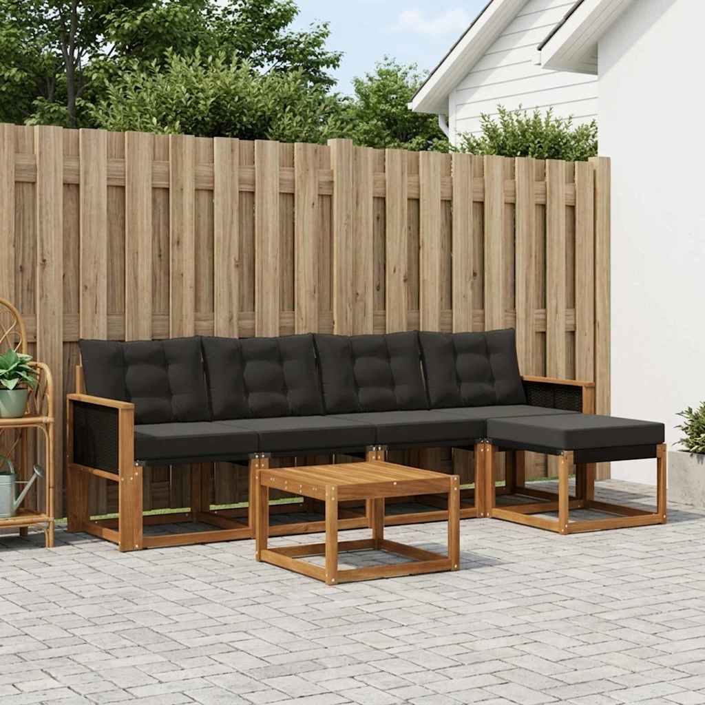vidaXL Zestaw sof na zewnątrz z poduszką 6 pcs Naturalny i czarny