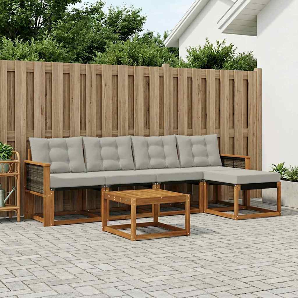 vidaXL Zestaw sof na zewnątrz z poduszką 6 pcs Naturalny i jasnoszary