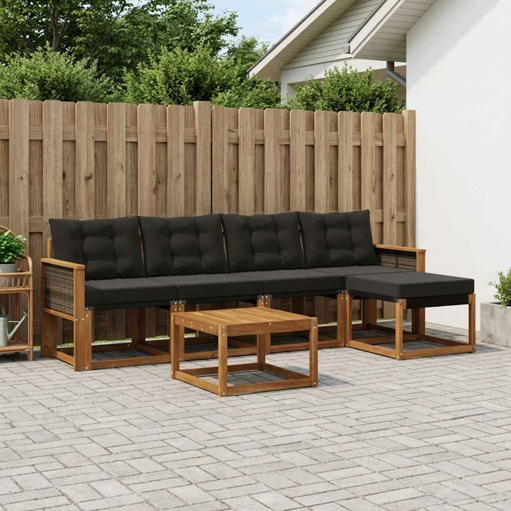 vidaXL Zestaw sof na zewnątrz z poduszką 6 pcs Naturalny i czarny
