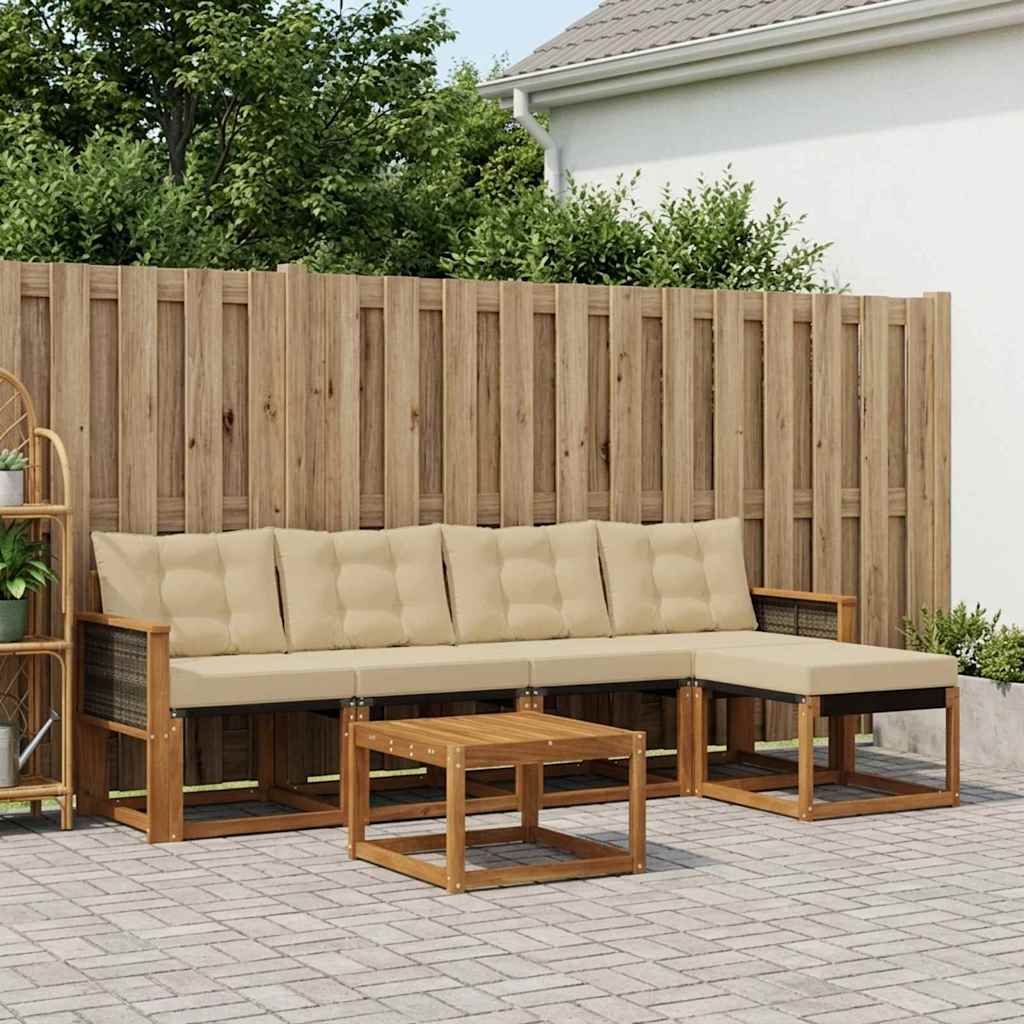 vidaXL Zestaw sof na zewnątrz z poduszką 6 pcs Naturalny i Beżowy