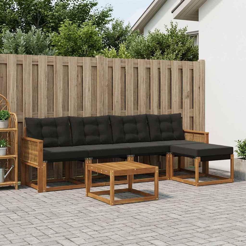 vidaXL Zestaw sof na zewnątrz z poduszką 6 pcs Naturalny i czarny