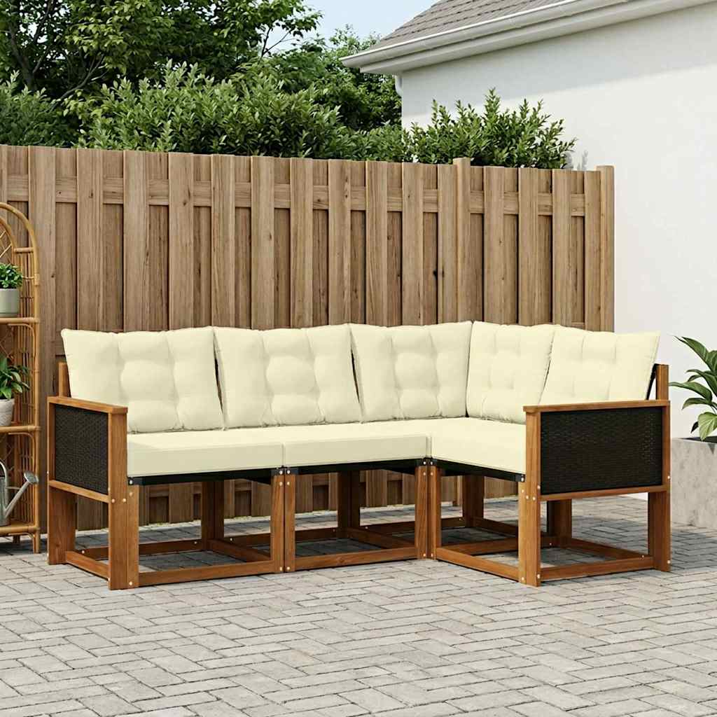vidaXL Zestaw sof na zewnątrz z poduszką 4 pcs Naturalny i Kremowy