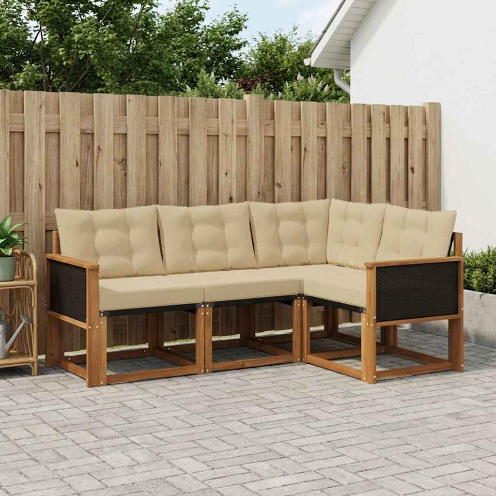 vidaXL Zestaw sof na zewnątrz z poduszką 4 pcs Naturalny i Beżowy