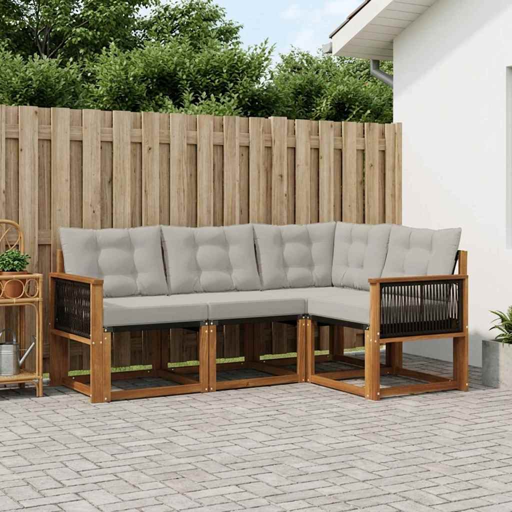 vidaXL Zestaw sof na zewnątrz z poduszką 4 pcs Naturalny i jasnoszary
