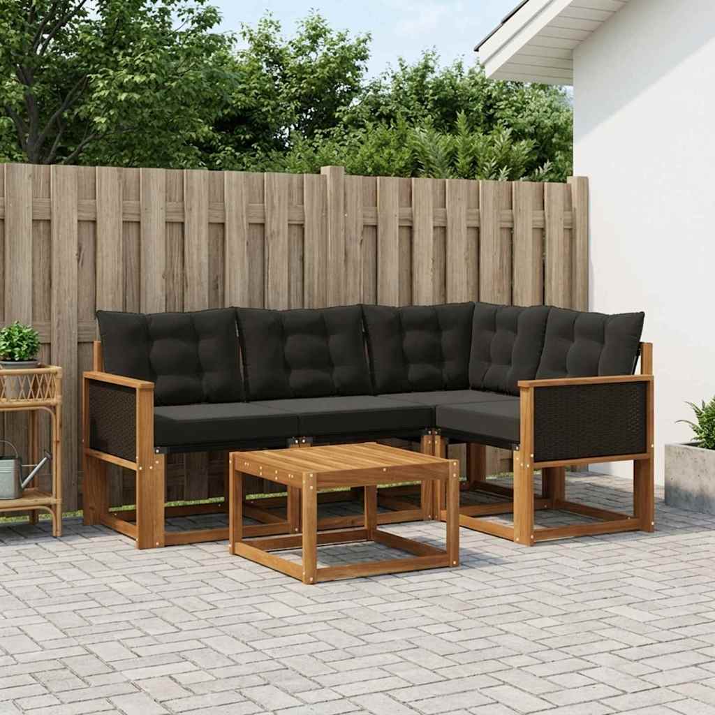 vidaXL Zestaw sof na zewnątrz z poduszką 5 pcs Naturalny i czarny