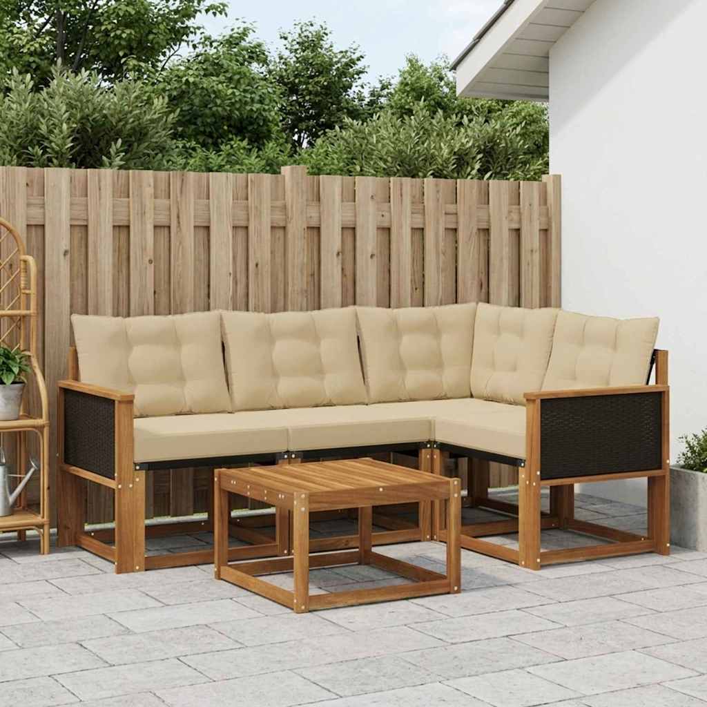 vidaXL Zestaw sof na zewnątrz z poduszką 5 pcs Naturalny i Beżowy