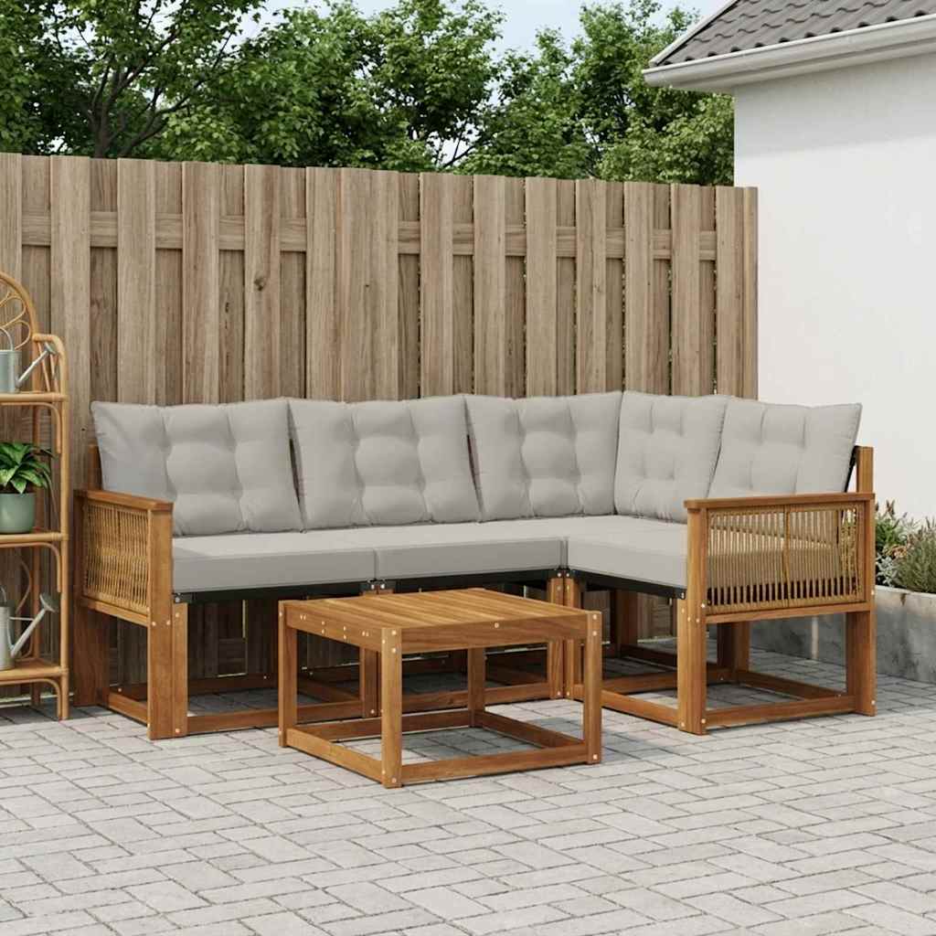 vidaXL Zestaw sof na zewnątrz z poduszką 5 pcs Naturalny i jasnoszary