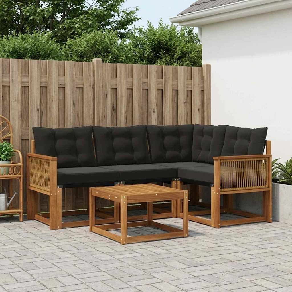 vidaXL Zestaw sof na zewnątrz z poduszką 5 pcs Naturalny i czarny