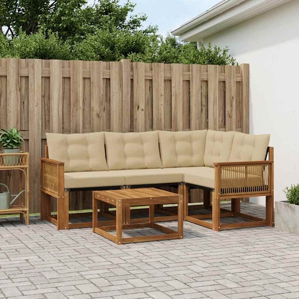 vidaXL Zestaw sof na zewnątrz z poduszką 5 pcs Naturalny i Beżowy