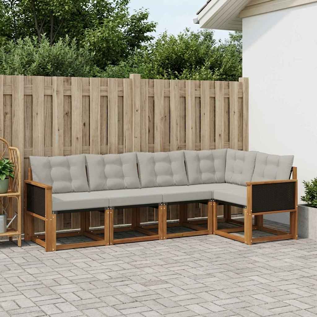 vidaXL Zestaw sof na zewnątrz z poduszką 5 pcs Naturalny i jasnoszary