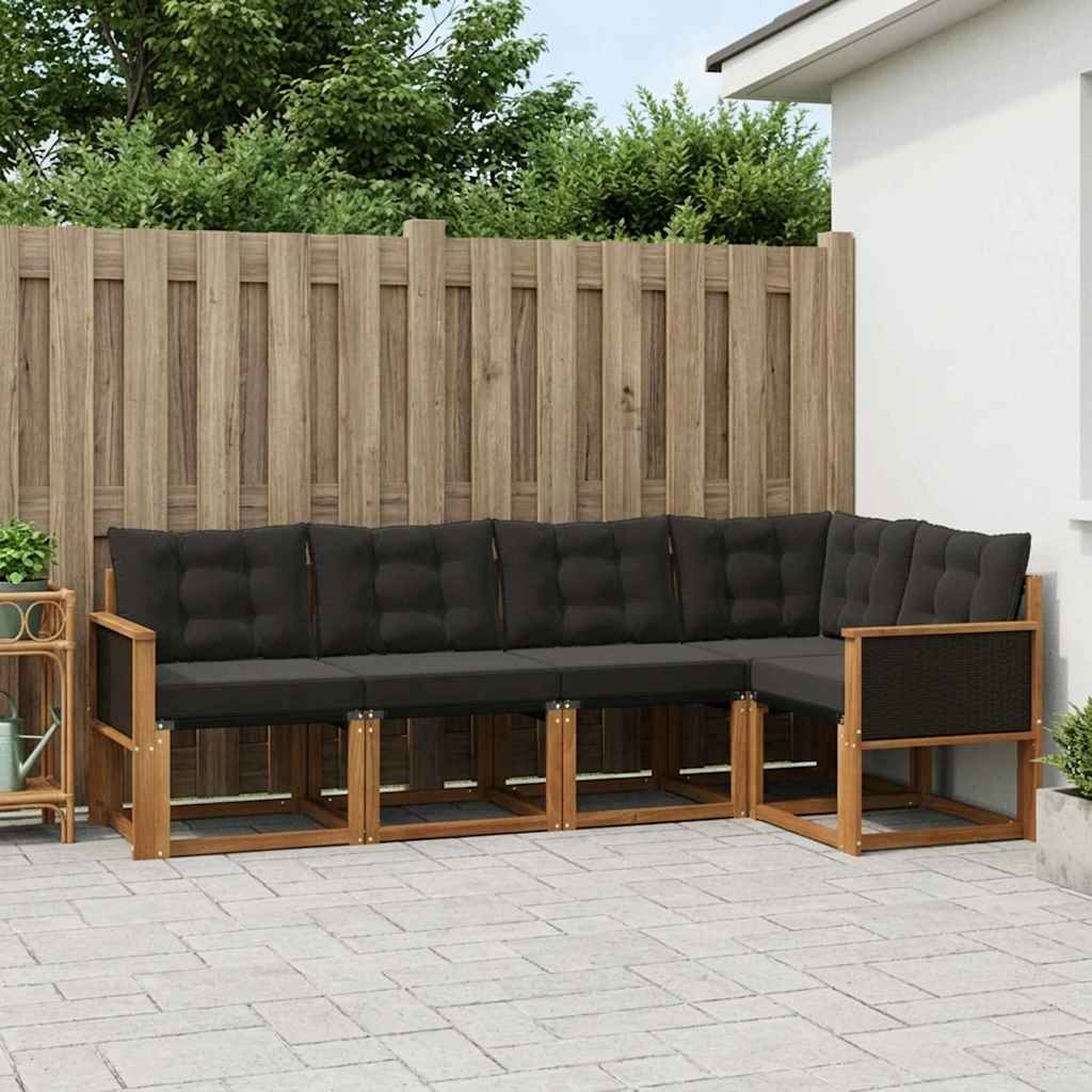 vidaXL Zestaw sof na zewnątrz z poduszką 5 pcs Naturalny i czarny