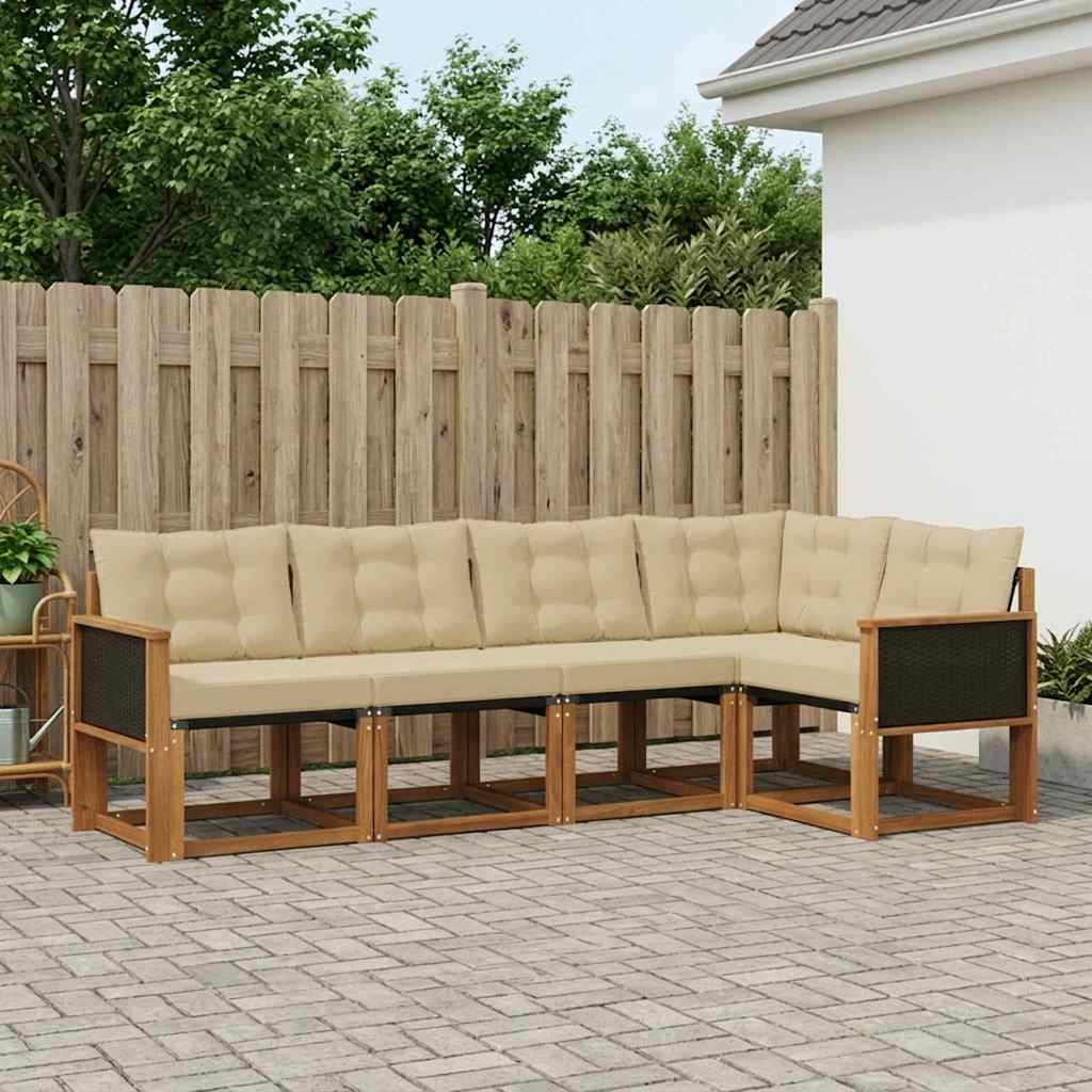 vidaXL Zestaw sof na zewnątrz z poduszką 5 pcs Naturalny i Beżowy