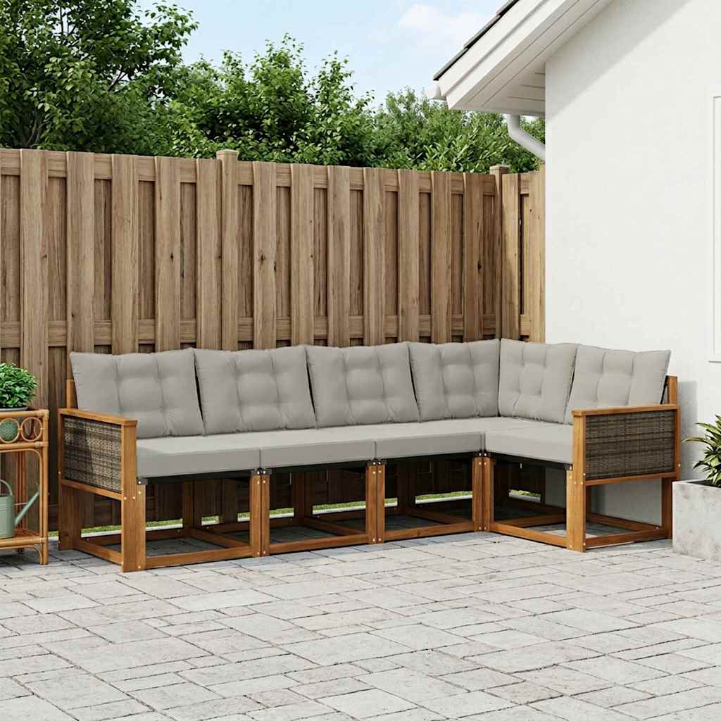 vidaXL Zestaw sof na zewnątrz z poduszką 5 pcs Naturalny i jasnoszary
