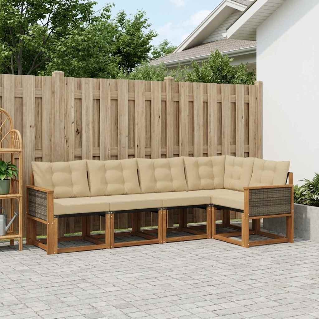 vidaXL Zestaw sof na zewnątrz z poduszką 5 pcs Naturalny i Beżowy