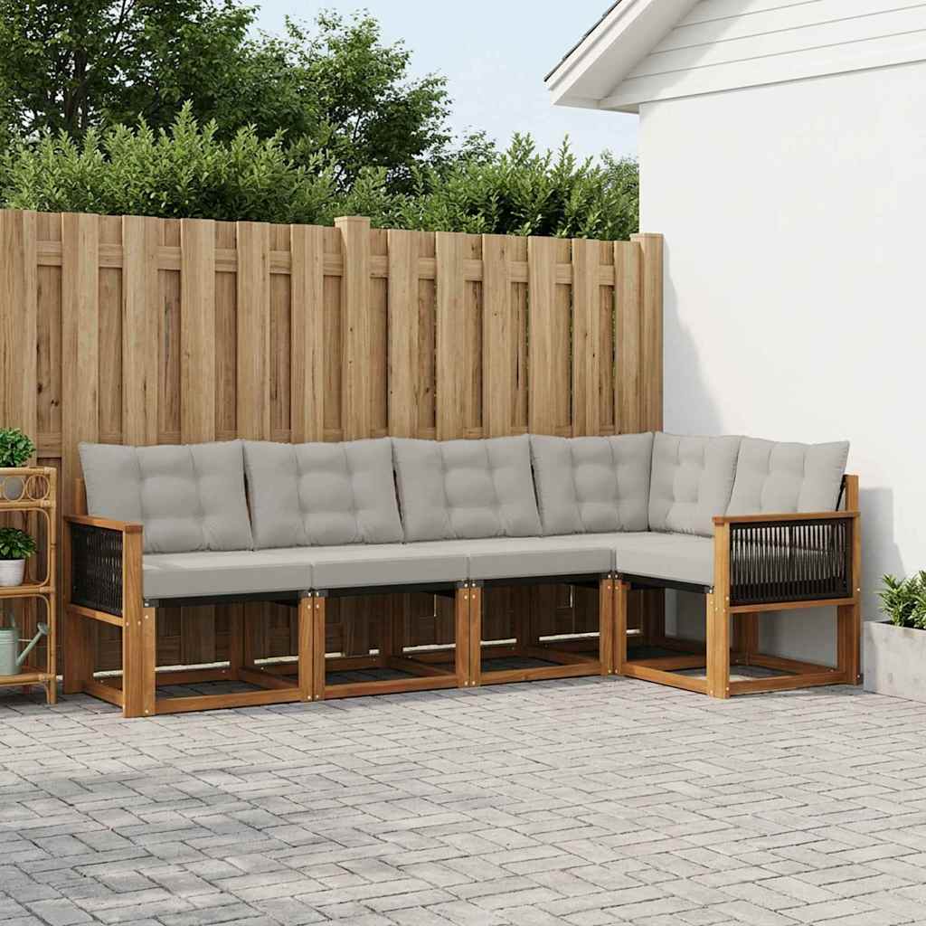 vidaXL Zestaw sof na zewnątrz z poduszką 5 pcs Naturalny i jasnoszary