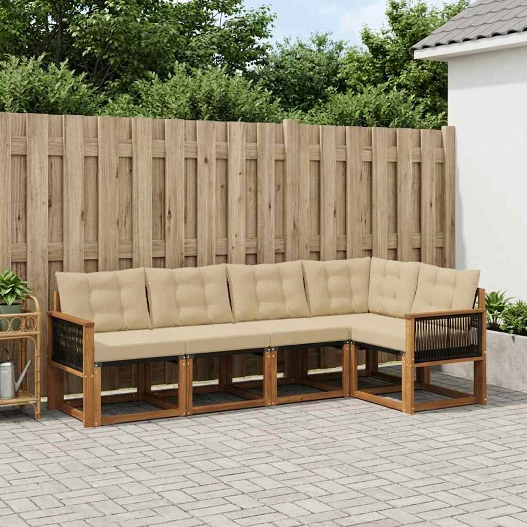 vidaXL Zestaw sof na zewnątrz z poduszką 5 pcs Naturalny i Beżowy
