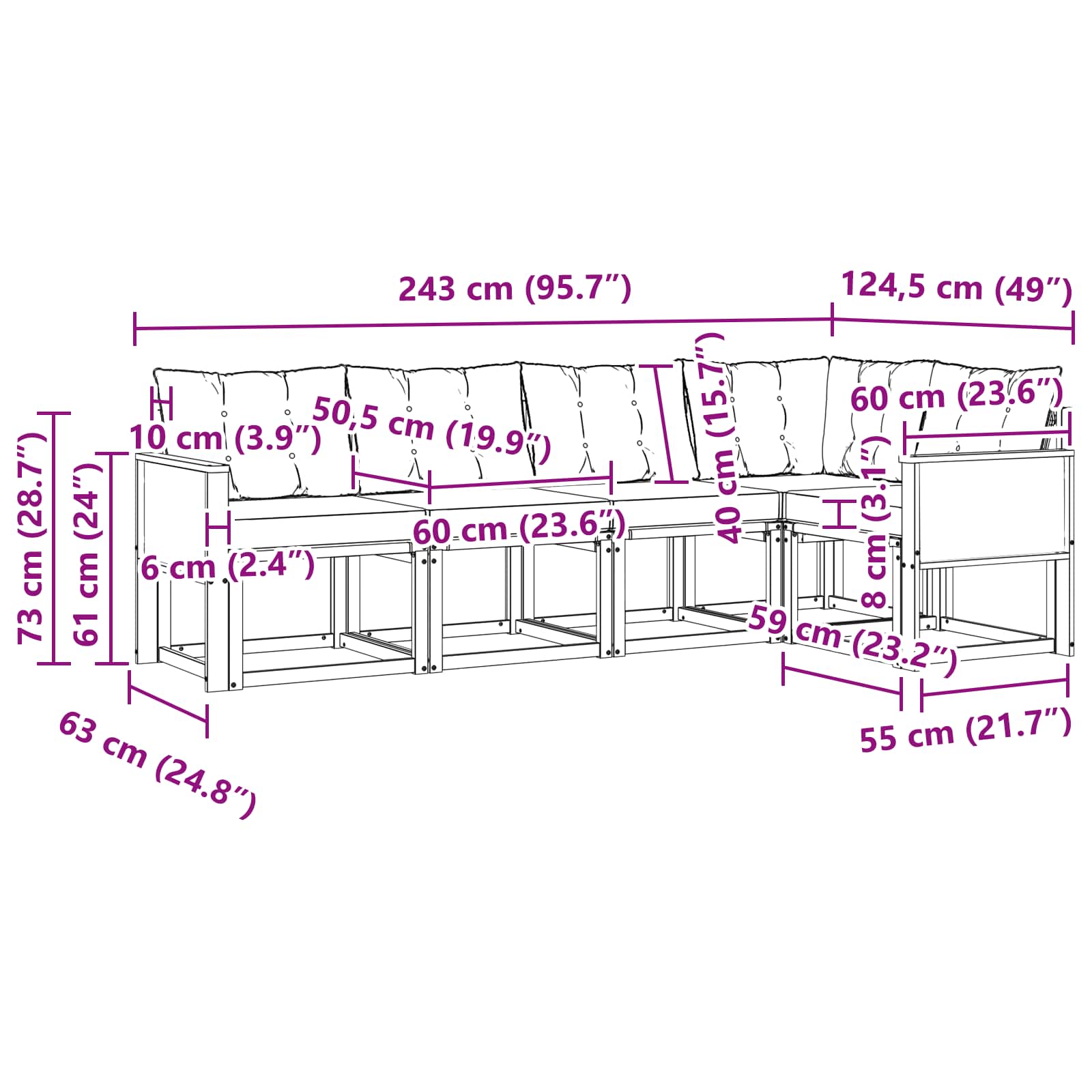 vidaXL Zestaw sof na zewnątrz z poduszką 5 pcs Naturalny i jasnoszary