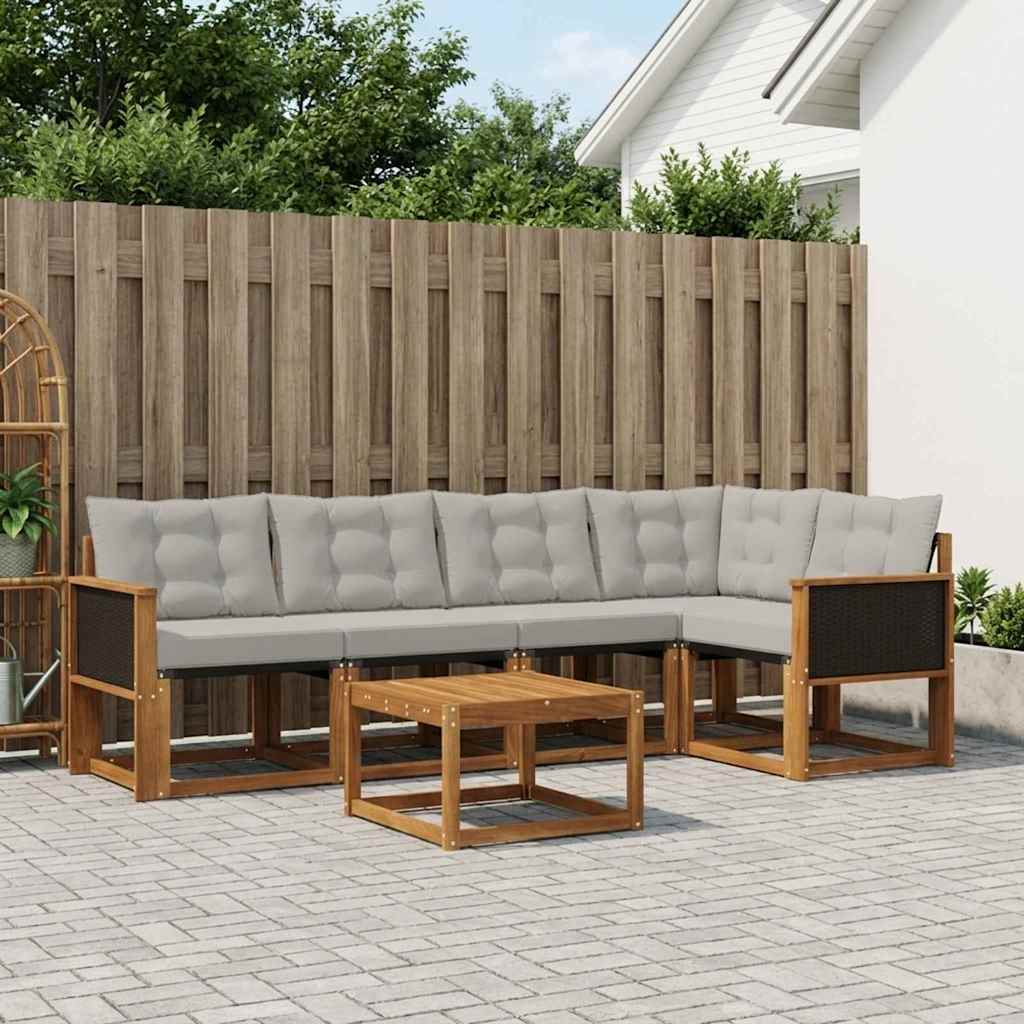 vidaXL Zestaw sof na zewnątrz z poduszką 6 pcs Naturalny i jasnoszary