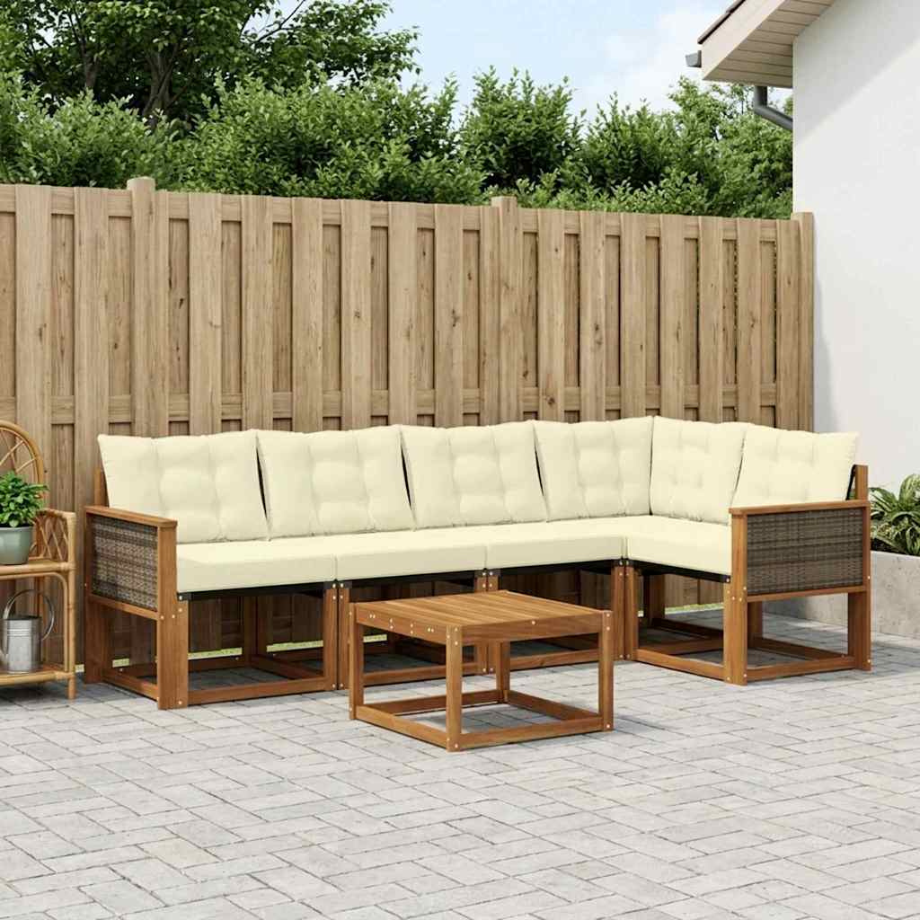 vidaXL Zestaw sof na zewnątrz z poduszką 6 pcs Naturalny i Kremowy