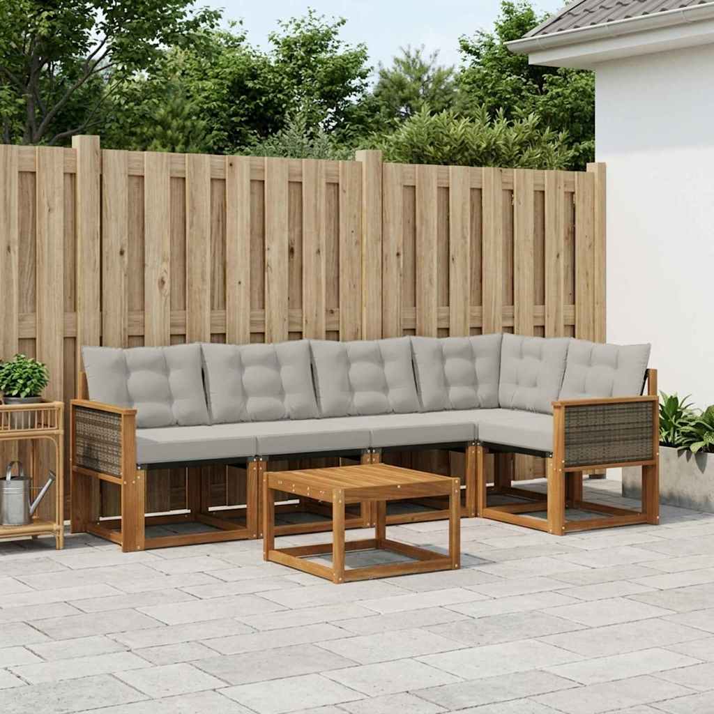 vidaXL Zestaw sof na zewnątrz z poduszką 6 pcs Naturalny i jasnoszary