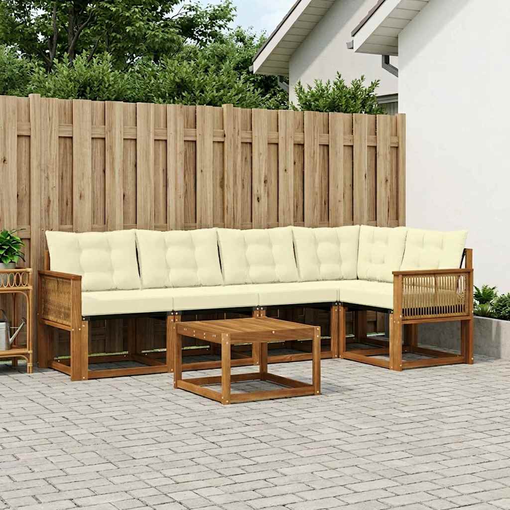 vidaXL Zestaw sof na zewnątrz z poduszką 6 pcs Naturalny i Kremowy
