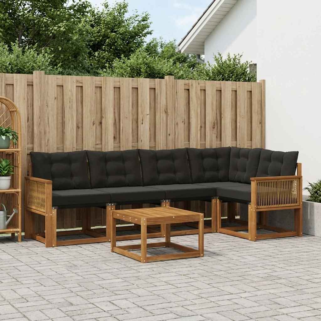 vidaXL Zestaw sof na zewnątrz z poduszką 6 pcs Naturalny i czarny