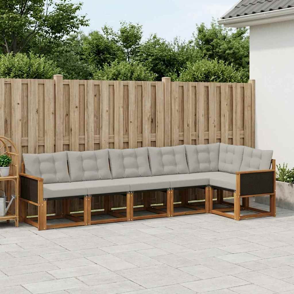 vidaXL Zestaw sof na zewnątrz z poduszką 6 pcs Naturalny i jasnoszary