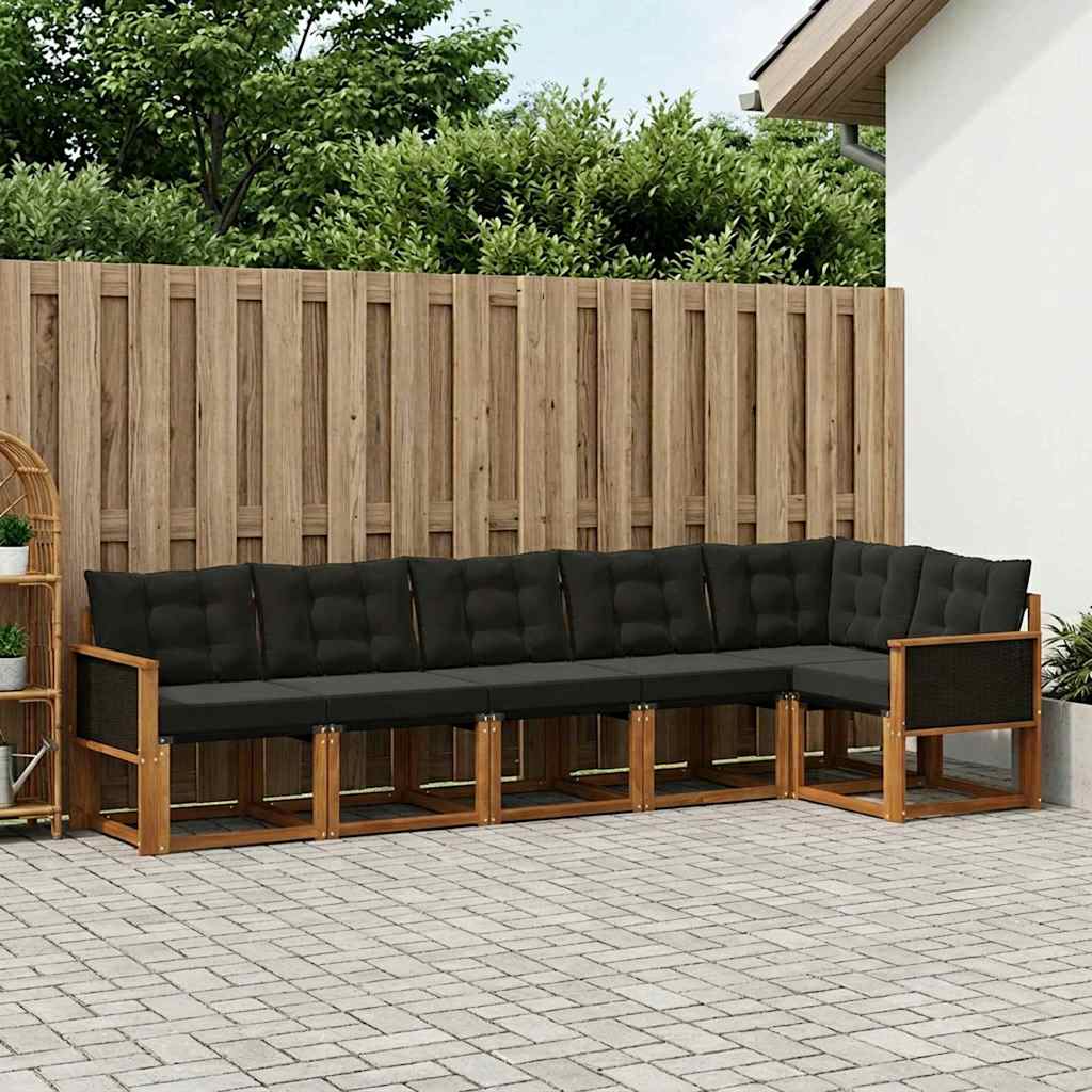 vidaXL Zestaw sof na zewnątrz z poduszką 6 pcs Naturalny i czarny