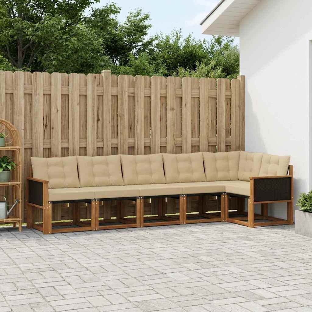 vidaXL Zestaw sof na zewnątrz z poduszką 6 pcs Naturalny i Beżowy