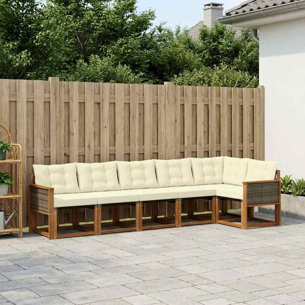 vidaXL Zestaw sof na zewnątrz z poduszką 6 pcs Naturalny i Kremowy