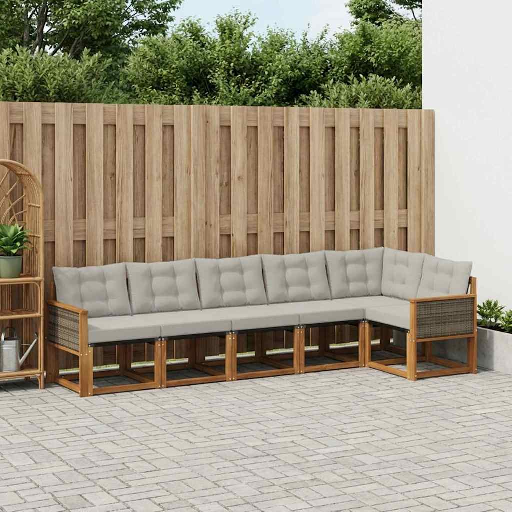 vidaXL Zestaw sof na zewnątrz z poduszką 6 pcs Naturalny i jasnoszary