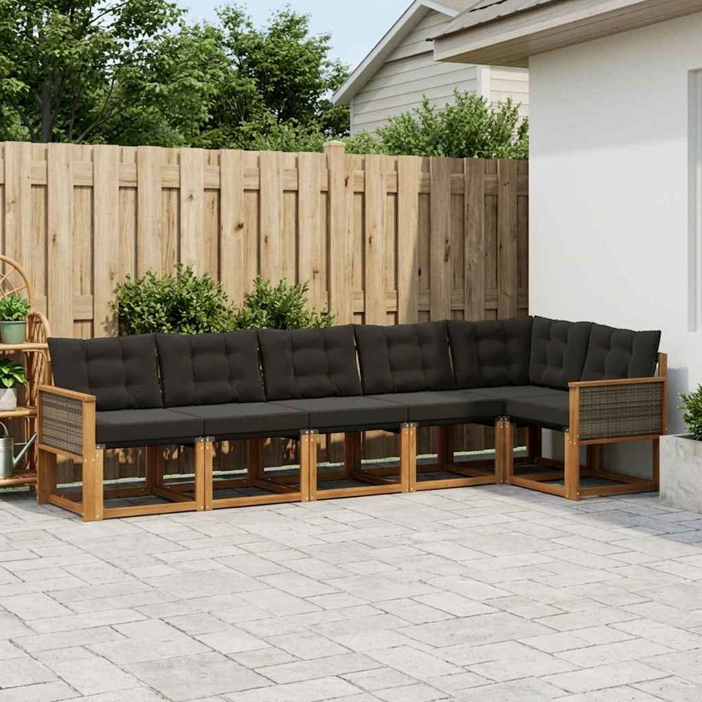vidaXL Zestaw sof na zewnątrz z poduszką 6 pcs Naturalny i czarny