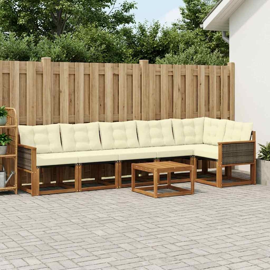 vidaXL Zestaw sof na zewnątrz z poduszką 7 pcs Naturalny i Kremowy