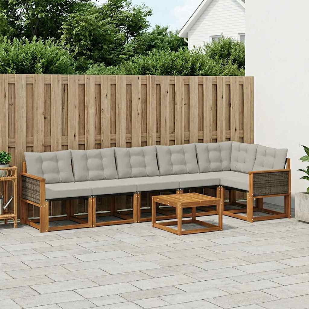 vidaXL Zestaw sof na zewnątrz z poduszką 7 pcs Naturalny i jasnoszary