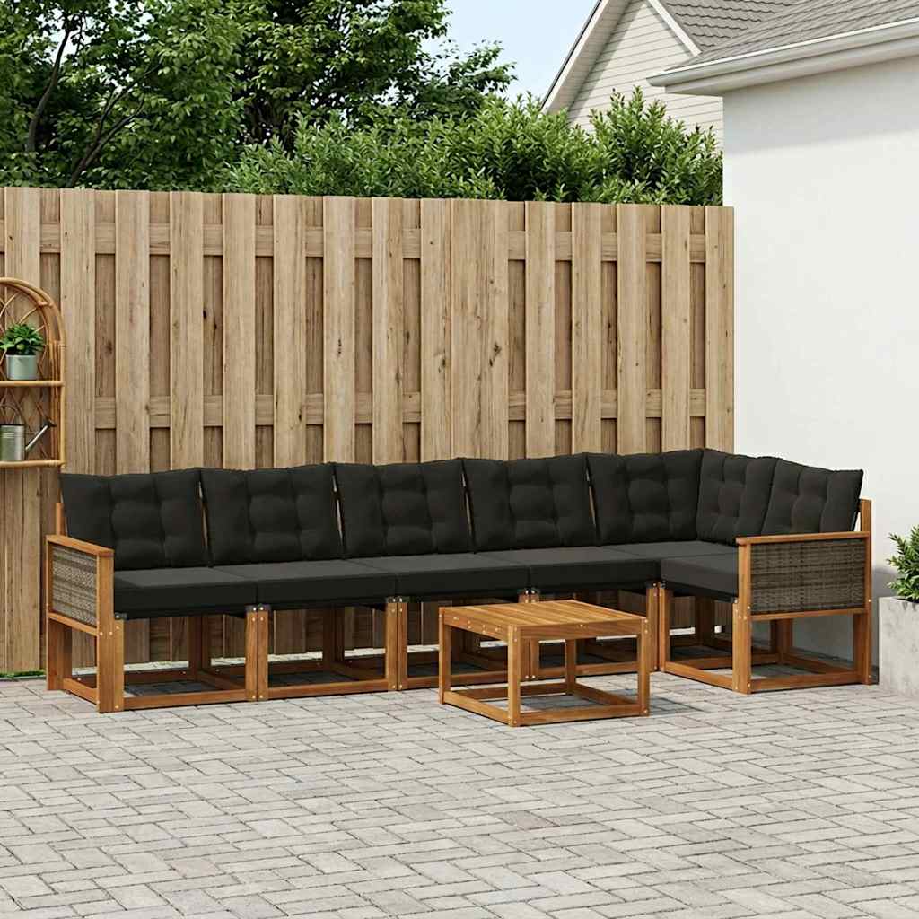 vidaXL Zestaw sof na zewnątrz z poduszką 7 pcs Naturalny i czarny