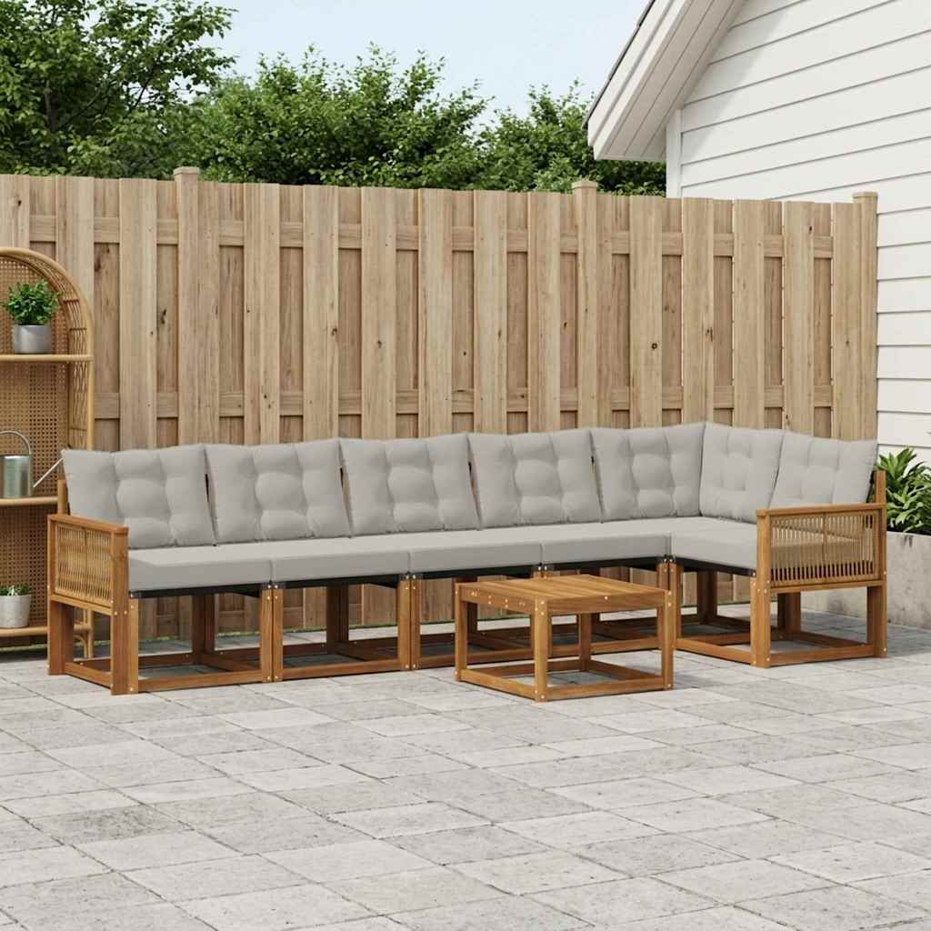 vidaXL Zestaw sof na zewnątrz z poduszką 7 pcs Naturalny i jasnoszary