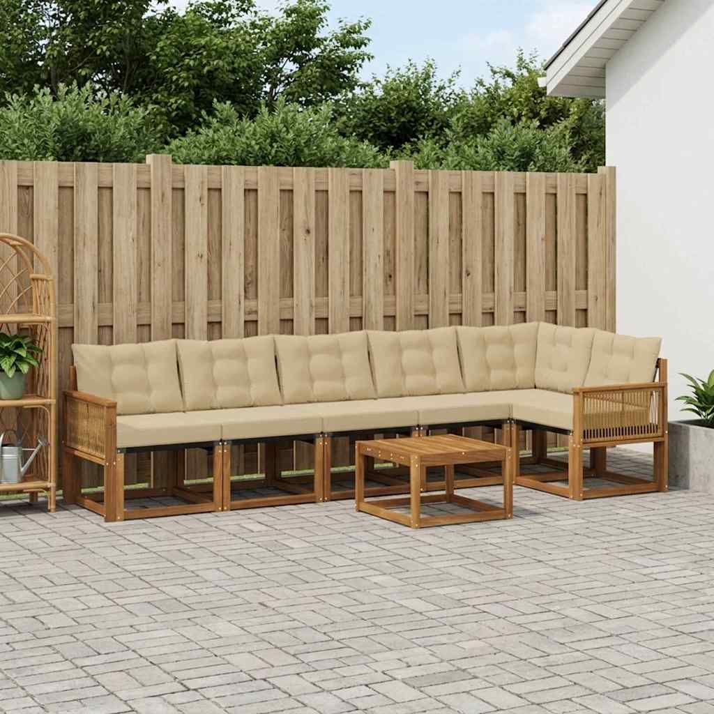 vidaXL Zestaw sof na zewnątrz z poduszką 7 pcs Naturalny i Beżowy
