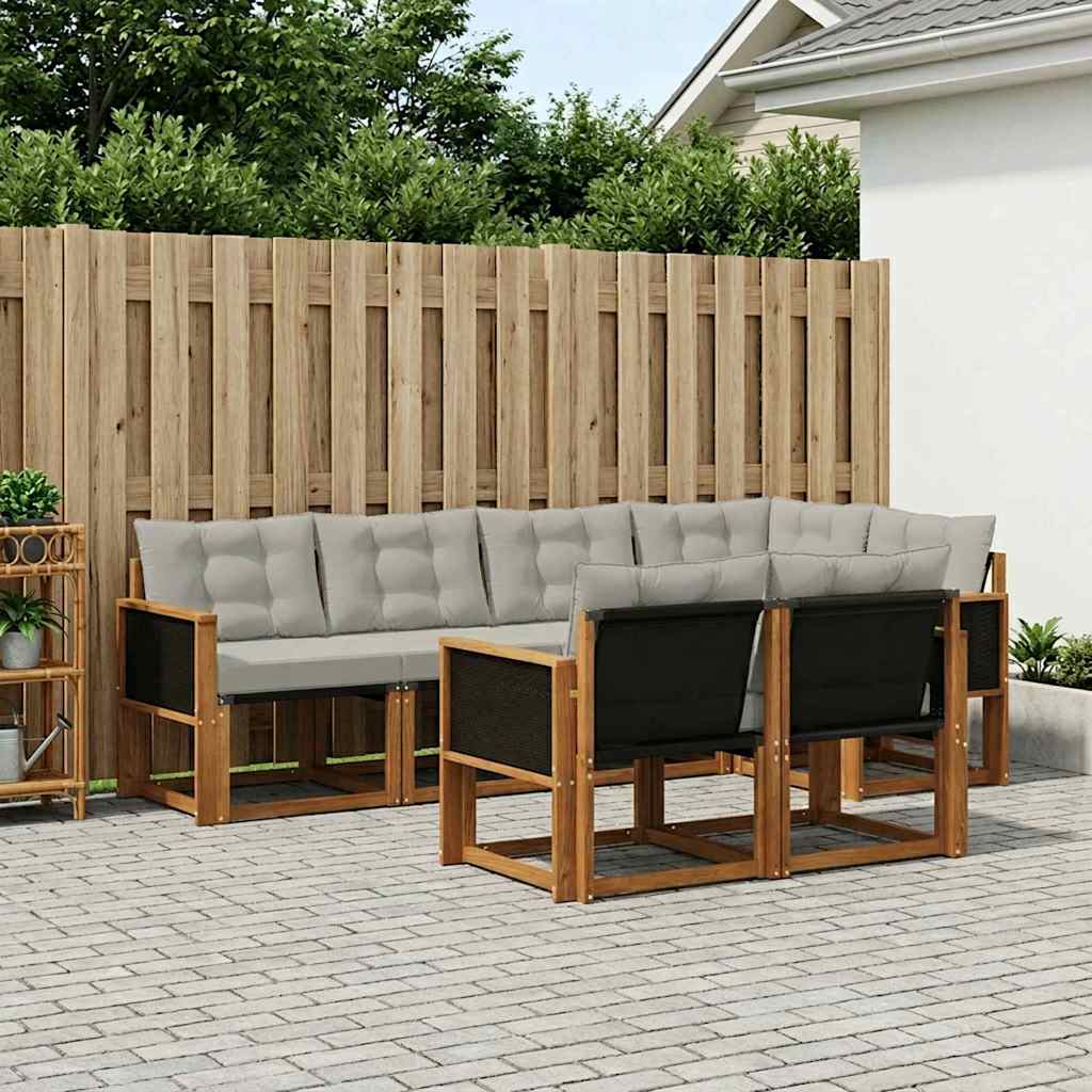 vidaXL Zestaw sof na zewnątrz z poduszką 7 pcs Naturalny i jasnoszary