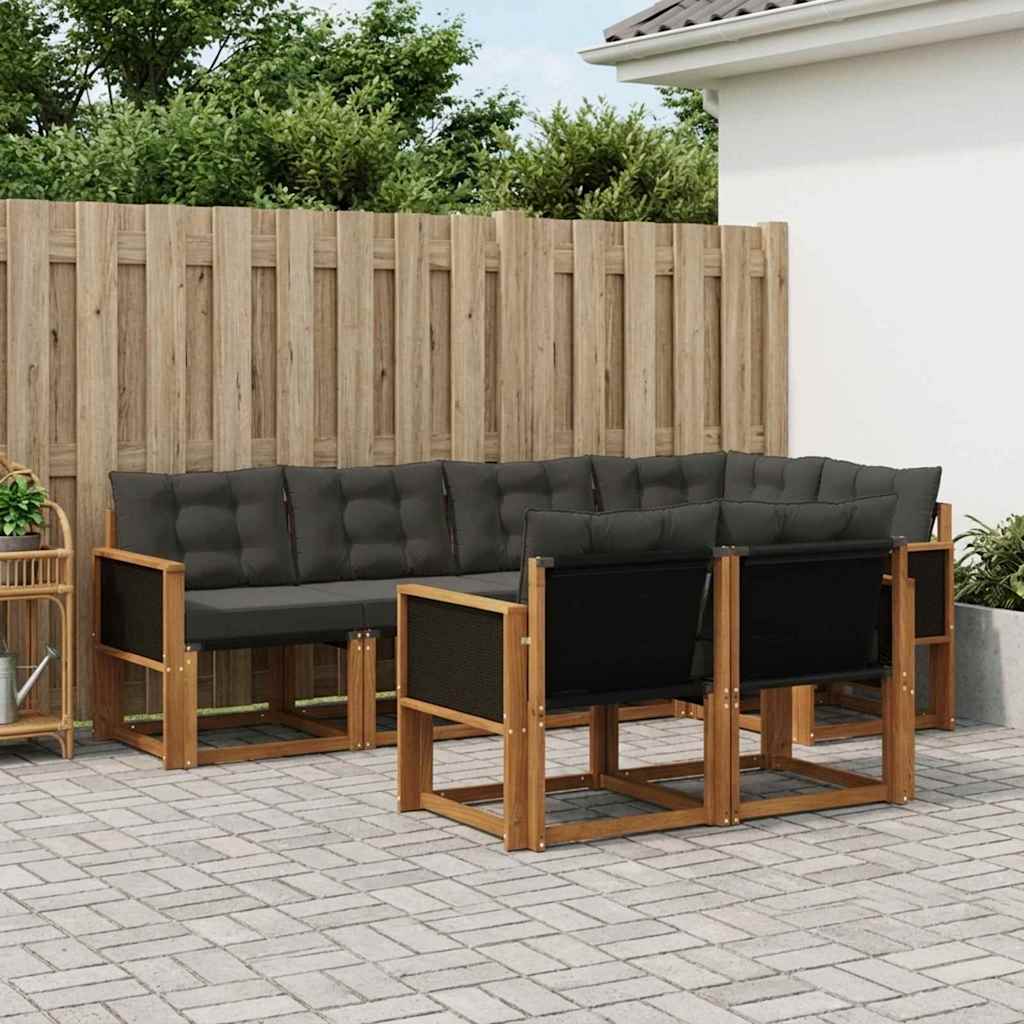 vidaXL Zestaw sof na zewnątrz z poduszką 7 pcs Naturalny i czarny