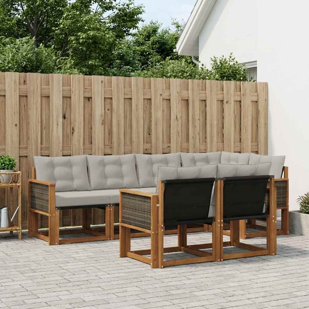 vidaXL Zestaw sof na zewnątrz z poduszką 7 pcs Naturalny i jasnoszary