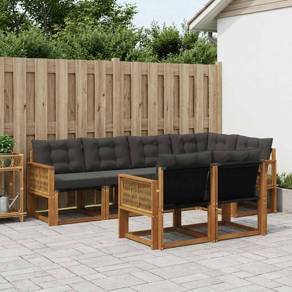 vidaXL Zestaw sof na zewnątrz z poduszką 7 pcs Naturalny i czarny