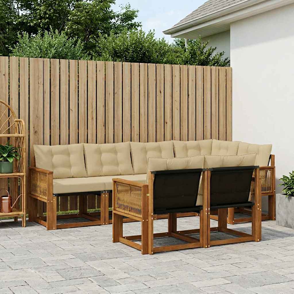 vidaXL Zestaw sof na zewnątrz z poduszką 7 pcs Naturalny i Beżowy
